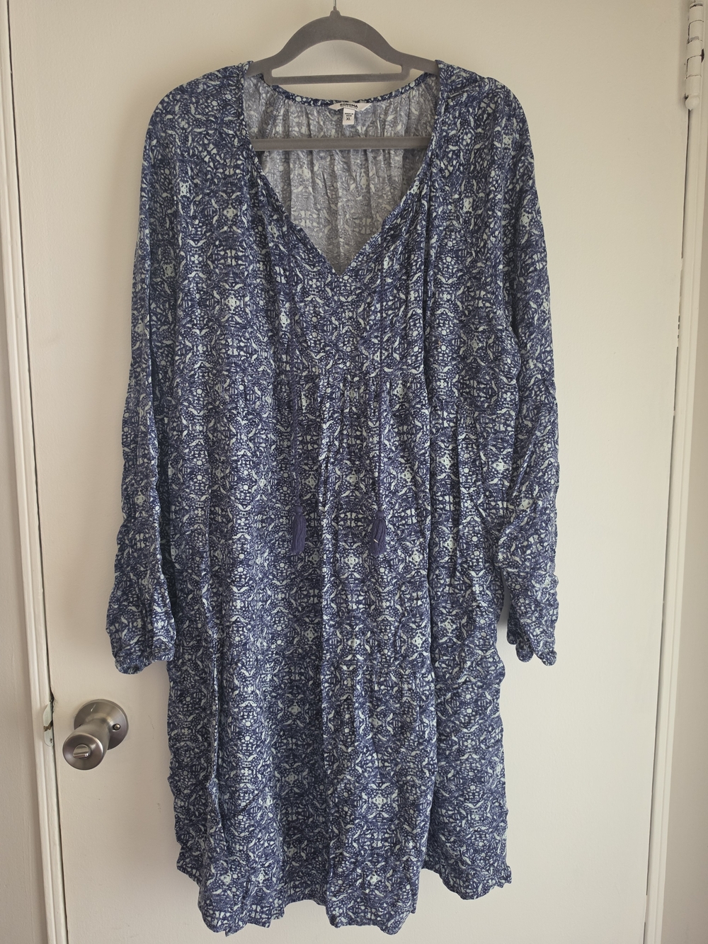 Sonoma Blue Printed Long Sleeve V-Neck Dress XL